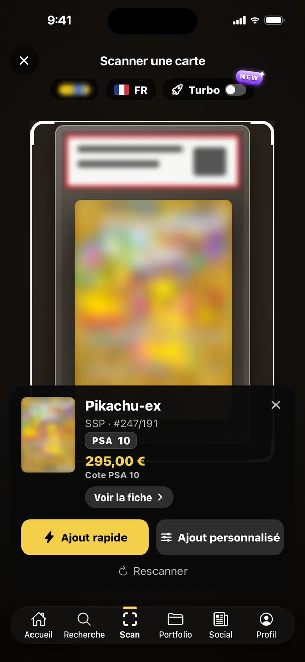 Carte gradée PSA 10 reconnue avec sa note