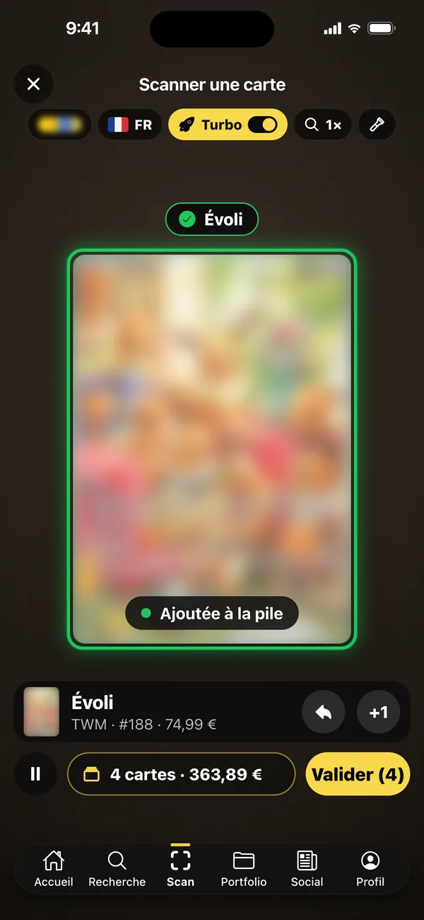 Scan Turbo : une pile de cartes estimée en direct